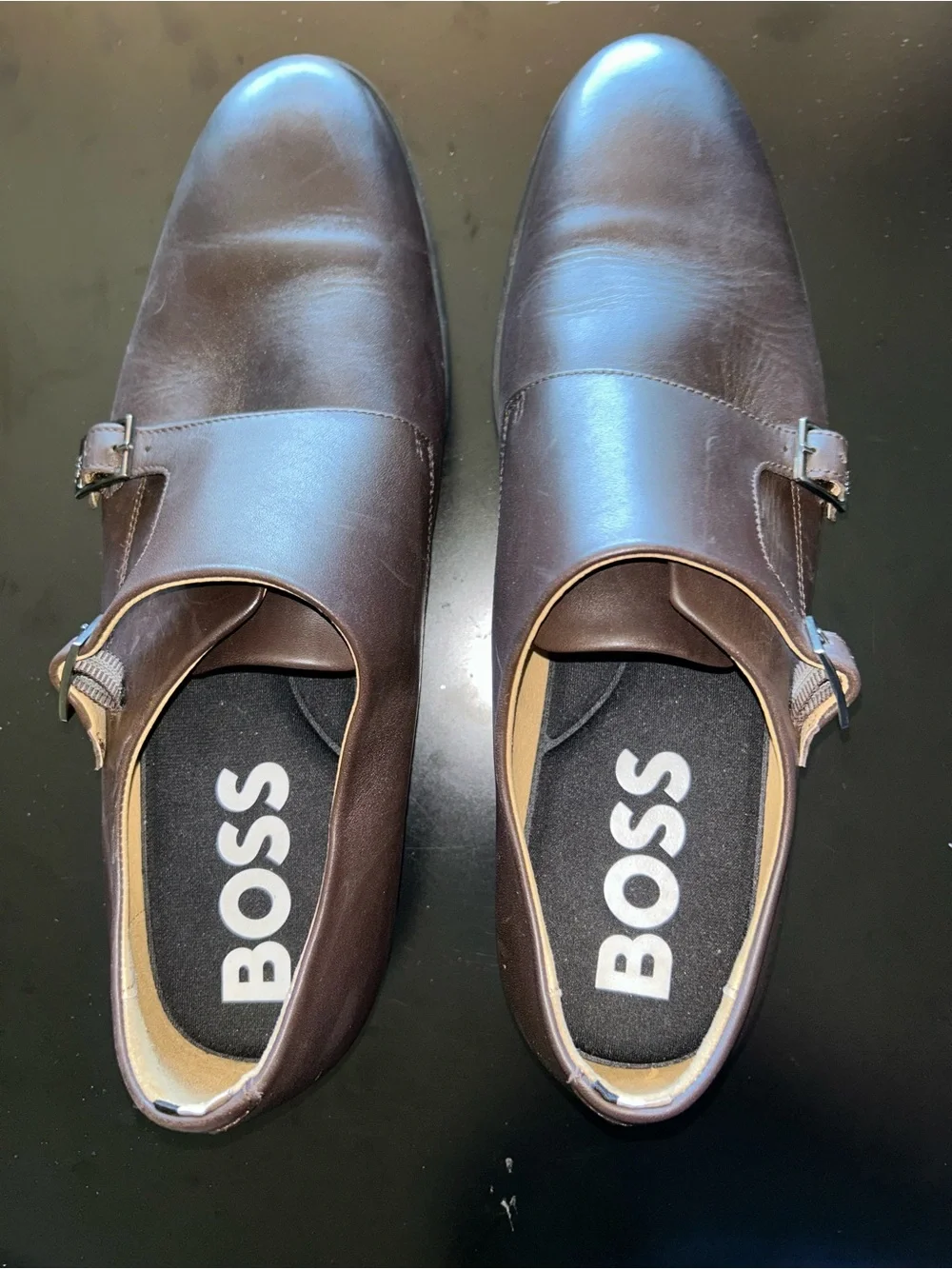 BOSS DOUBLE-STRAP MONK OXFORD SHOES IN LEATHER - SIZE 11